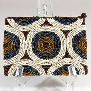 Bronze & Tan Zippered Seed Bead Coin Purse/Small Pouch